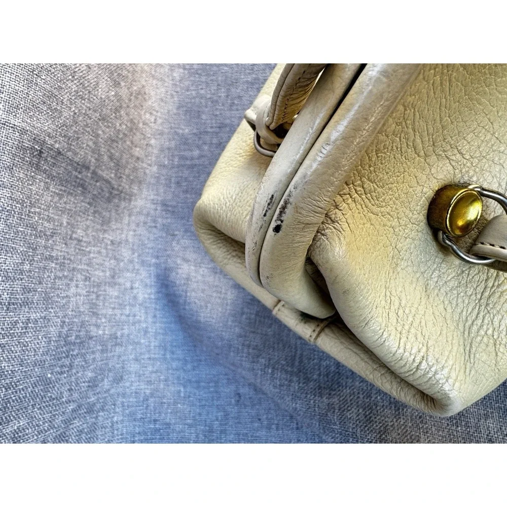 Vintage Justin Cowhide Ivory Travel Makeup Bag Train Case Handbag